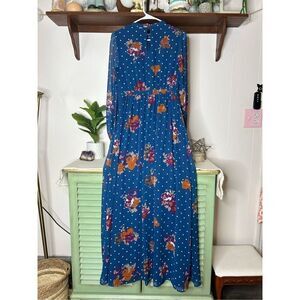 Modcloth Women's Floral Print Marvelous Maxi Dress Blue Medium
